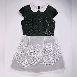 Chi Chi London Women's Short Sleeve Dress Size S/M Eyelet Black White